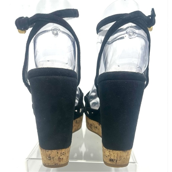 Prada Ankle Strap Wedge Platform Espadrille Sandals Cut Flower Detail Suede - Picture 10 of 15